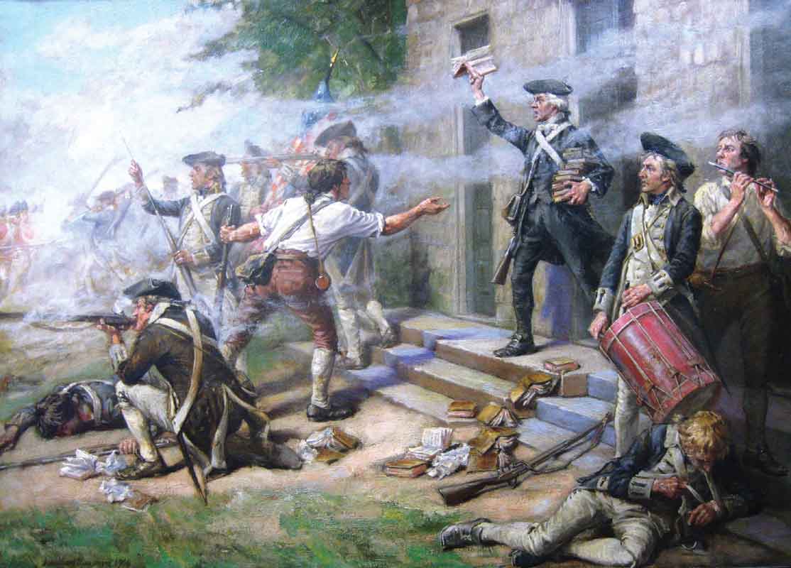 An illustration of Revolutionary War soldiers in the Watchung Mountains, a fortress for Washington's army.